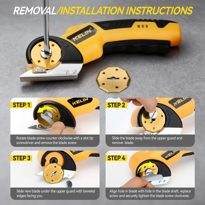 2026 New 3000mAh Cardboard Box Cutter with 2 Titanium Blades, Cordless Electric Scissors with Safety Lock & LED Light, Storage Box, 300RPM, 4V, Cutter for Fabric Carpet Carton Plastic Leather Cloth Yellow-orange 2