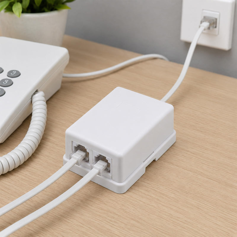 2 Pack Surface Mount Phone Jack Box Dual Port, Phone Jack Box with Rj11 6p4c Female Jacks White, for Landline Telephone Fax Answering Machine