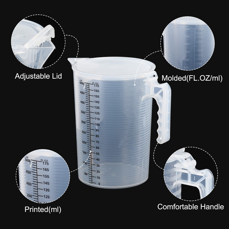 PATIKIL Graduated Beaker, 5000ml PP Plastic Liquid Measuring Cup Double Sided Black Graduations with Handle Lid and Spout for Lab Kitchen Home