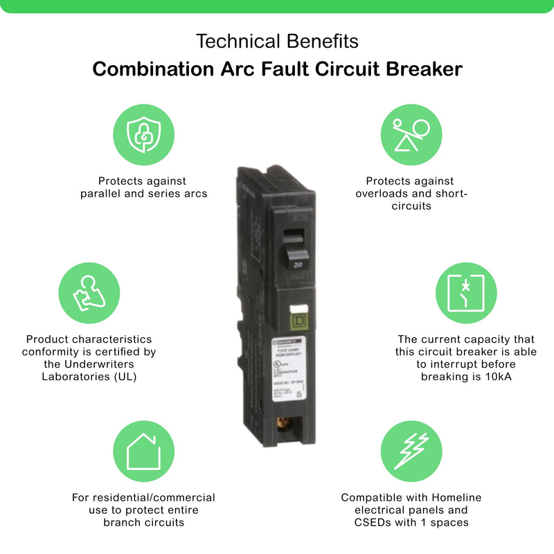 Square D by Schneider Electric Square D - HOM120PCAFIC Homeline Circuit Breaker, 20-Amp, 120V, 1-Pole CAFCI, Plug-On Neutral