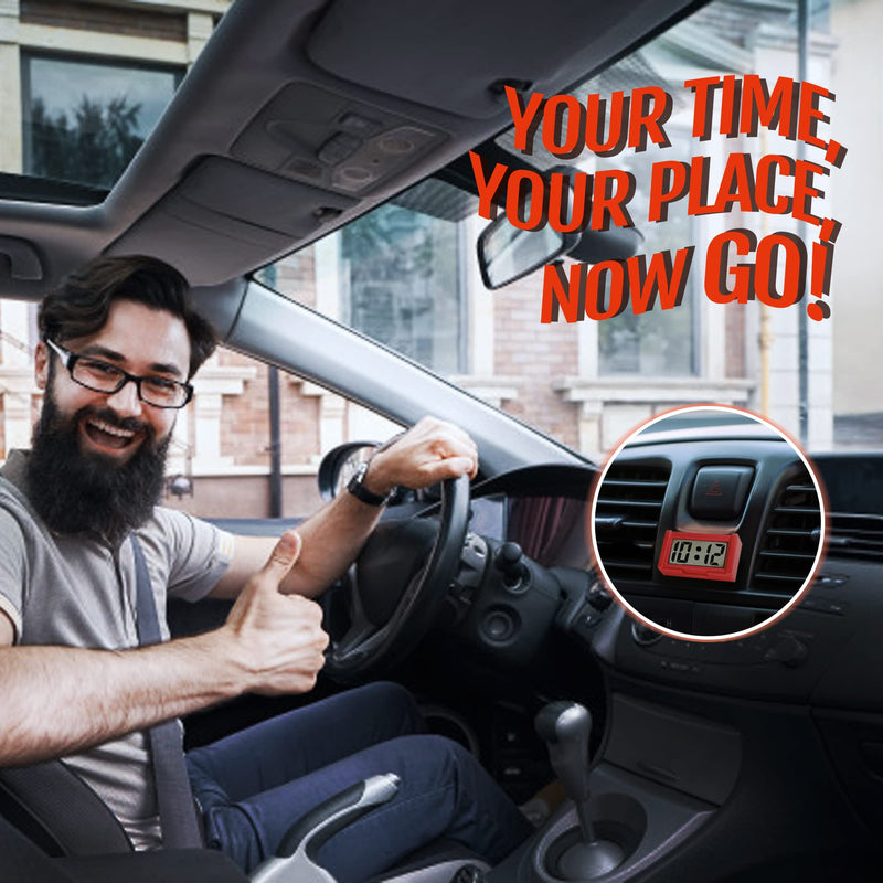 Betus Car Dashboard Digital Clock - Vehicle Adhesive Clock with Jumbo LCD Time & Day Display - Mini Automotive Stick On Watch for Car Truck Dashboard & Air Vent Red - Pack of 1