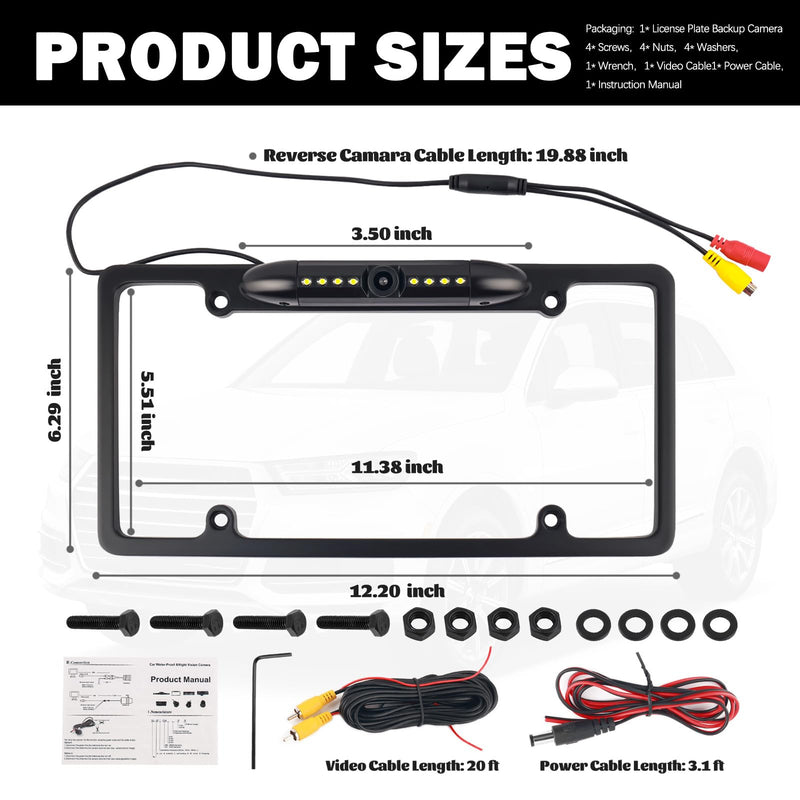 2026 New Car License Plate Backup Camera,8 LED HD Night Vision Reverse Camera with 170° Wide Angle,IP68 Waterproof Backup Cameras License Plate Mount for Truck SUV
