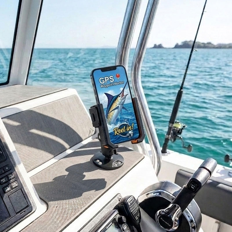 xik Phone Mount Holder for Boat Kayak Car Truck UTV - Round AMPS Base, [1s Lock & Release][360° Adjustable], Fits 4.7"-7.2" Phones, Heavy Duty, Wall Mount Medium style