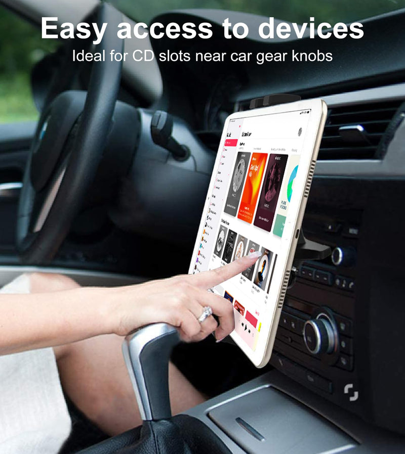 Car CD Slot Tablet Holder, Ultra Sturdy CD Player Tablet Mount, 360° Rotation CD Tablet Stand for iPad Pro 12.9 11 Air Mini, Galaxy Z Fold Series, Tabs, iPhone, More 4-13" Device