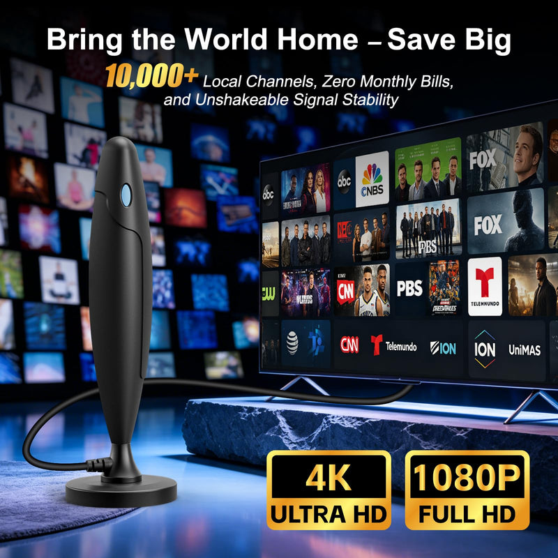 TV Antenna Indoor for Local Channels,2026 Digital Antenna for Smart TV | with Magnetic Base,3600+ Miles High Gain Long-Range Receiption with Amplifier Signal Booster,Support 4K 1080P/ Older TVs TX-D011AF