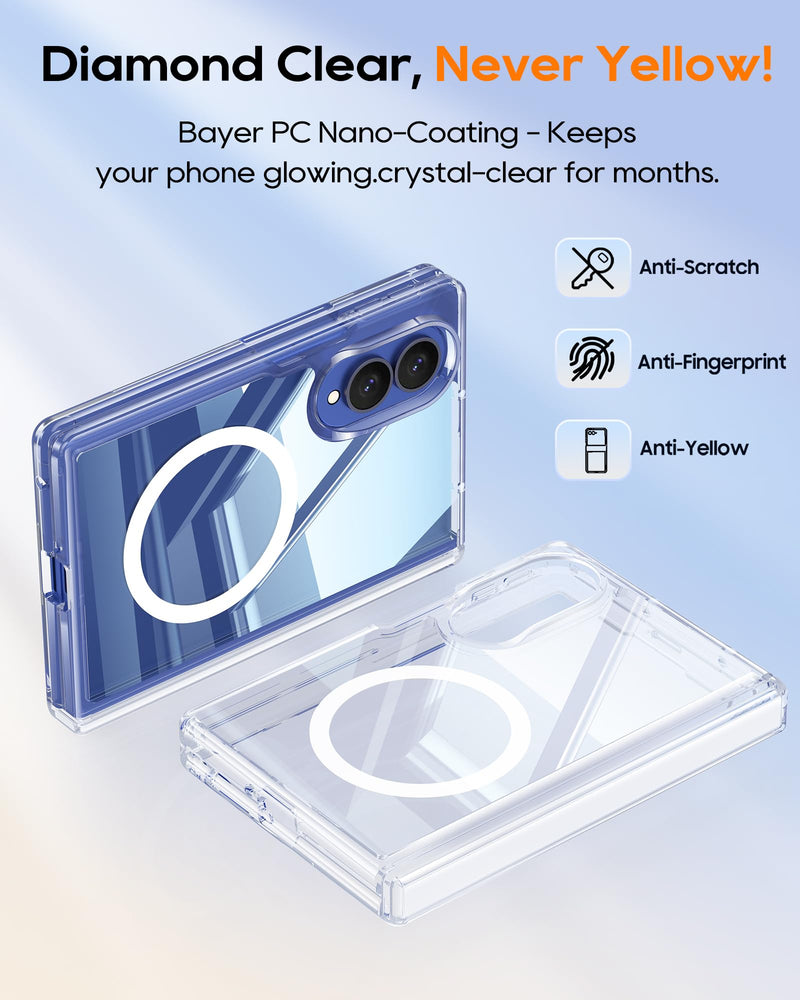 Magnetic for Samsung Galaxy Z Fold 8 Case & HD Screen Protector | Fit for MagSafe, Hinge Protection, Transparent PC, Slim, 4X Military Grade Shockproof Cover for Samsung Z Fold 8, Clear Clear-Mag