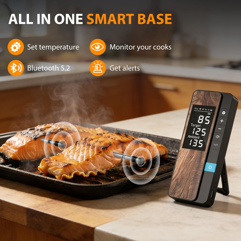 AI Smart Wireless Meat Thermometer, 10X Enhanced Signal and Stability, with High-Accuracy Sensors, Standalone Display Base, Instant Read LCD & App Control for Kitchen,BBQ,Oven,Grill,Air Fryer 1-Probe Kit