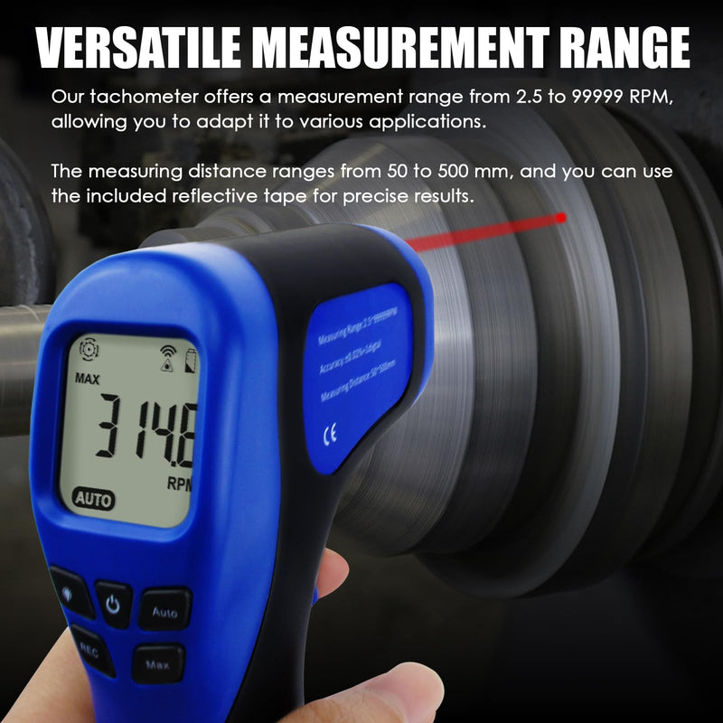 Laser Photo Tachometer Motor Speed Gauge Tester Non-Contact RPM Meter Motor Speed Gauge Gun - Accurate RPM Measurement with Rotational Record (Digital Tachometer) Digital Tachometer