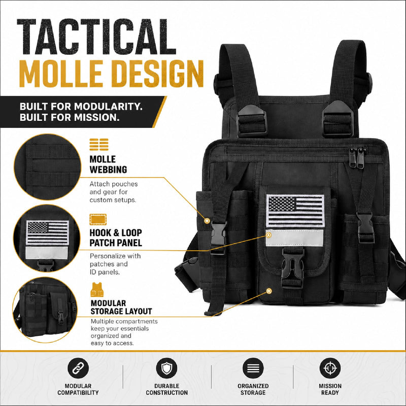 Radio Chest Harness Rig Walkie Talkie Vest Holster Chest Pack with Radio Holder Pouch for Baofeng Kenwood Motorola Two Way Radio