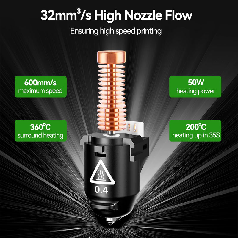 CCTREE Original AD5M Hotend for FLASHFORGE Adventurer 5M/5M Pro, 0.4MM | All Metal Complete Hotend with 0.4MM Nozzle, 32mm³/s Large Flow, High speed, Max 280℃ High Temperature High Flow