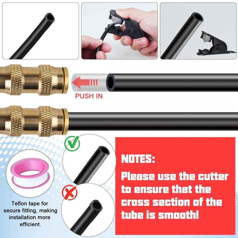1/4" OD x 50FT DOT Air Line Tubing Kit Black SAE J844 PA12 Nylon Air Brake Hose with Cutter and Teflon Tape For Trailer Trucks RV Braking Systems or Fluid Transfer 1/4" OD 50FT