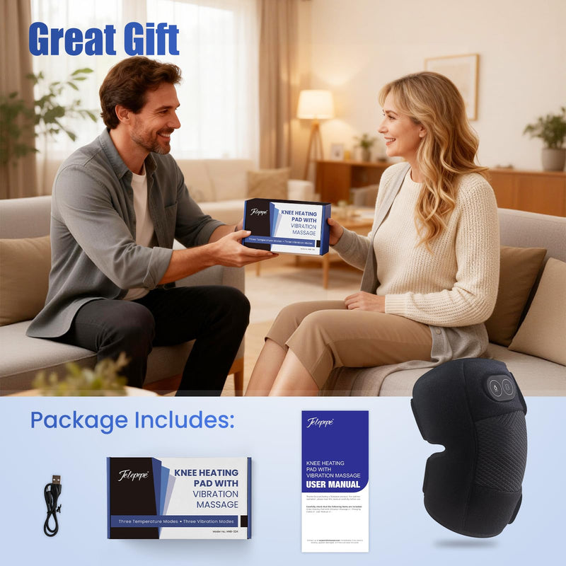 Knee Massager, Cordless Knee Heating Pad for Knee Pain Relief, Heated Knee Brace with Heat and Vibration Massage 30 Minutes Auto-off, Gifts for Seniors Women Men(Single)