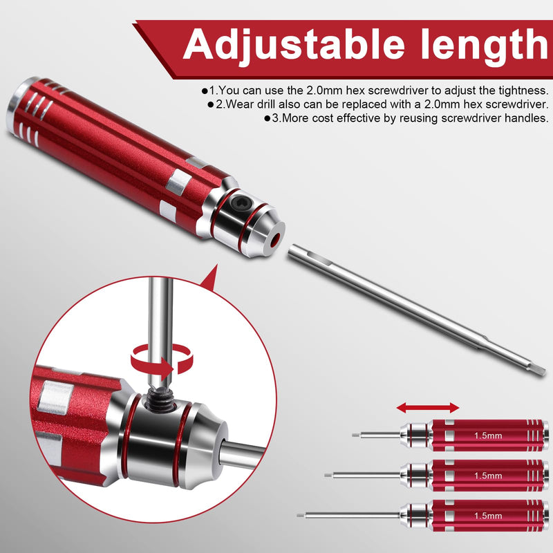 12Pcs Short Handle RC Tool Kit w/Quick Change Hex/Phillips/Flat Nut Drivers & Pliers for 1/18 1/24 Micro Crawler - SCX24, TRX4M, Axial, Traxxas, Losi Mini-T 2.0, FMS (Red) Red