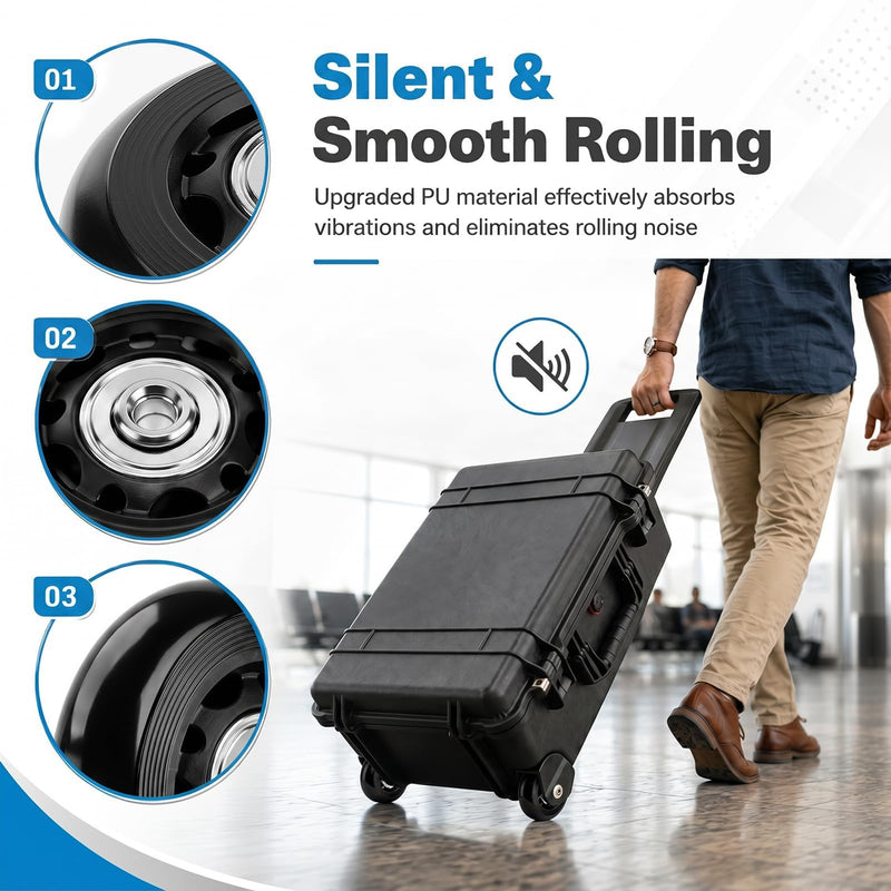 Replacement Wheels for Pelican 1510 and 1560 Cases, 2 Pack | Polyurethane construction helps absorb vibration for quieter rolling; bearings, hardware and hex tools included