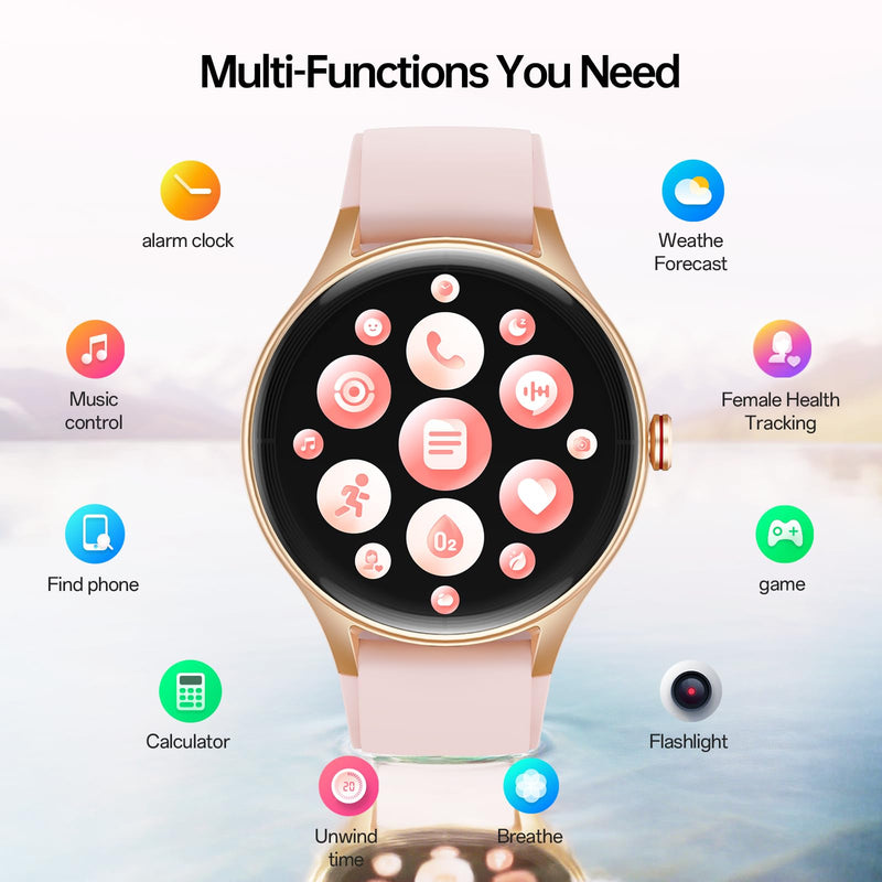 Smart Watch for Women,1.57'' AMOLED Touchscreen Compatible with Android&iOS | Fitness Watch with Heart Rate/Sleep/SpO2 Monitor 110+ Sport Modes,Smartwatch with Answer/Make Call,3ATM Waterproof 2 Bands Pink 1.57