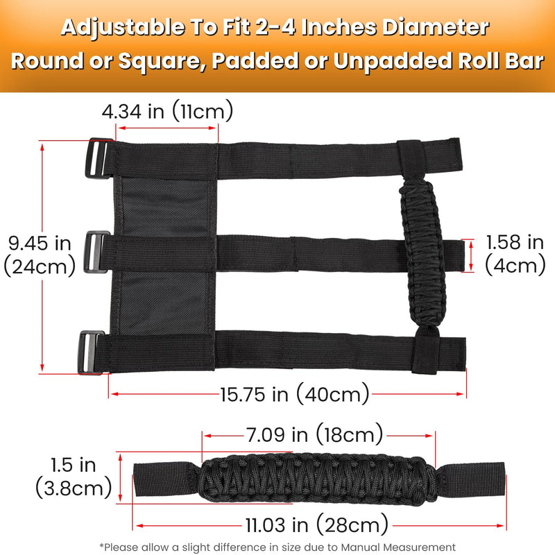 4 x Roll Bar Grab Handles Grip Handle for Jeep Wrangler JK JKU JL JLU TJ YJ Sports Sahara Freedom Rubicon Unlimited Gladiator JT 1955-2023 UTV ATV Premium 550 Paracord Interior Accessories (Black) Standard 4-Pack Black