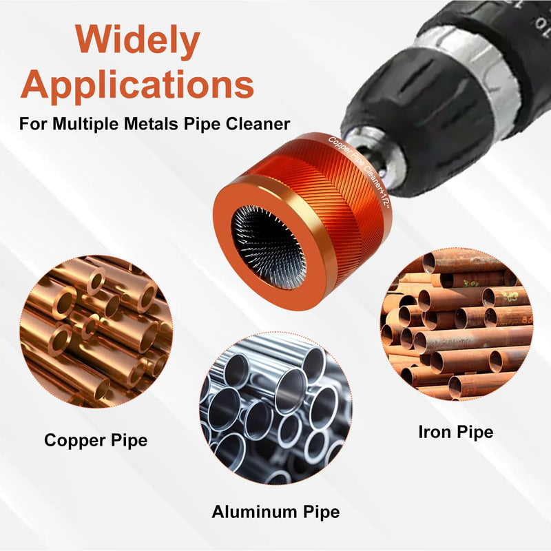 1"&1/2" & 3/4" Metal Copper Pipe Cleaner Set with 1/4 Hex Shank, Replaceable Brush, Each Set Additional 3Pcs Replaceable Blades for Cleaning Rust, Stains, Paint on Copper Pipes and Various Metal Pipes 1"&1/2" & 3/4"