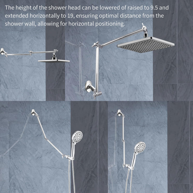 19 Inch Shower Head Extension Arm, Upgrade Flexible Height & Angle Adjustable Shower Arm Extender with Lock Joint, G1/2 Universal Connection for Rain & Handheld Shower Head (Chrome, 19)