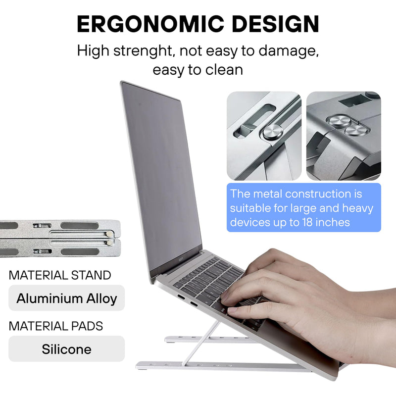 Adjustable Laptop Stand – Ergonomic Aluminum Riser for Desk, Fits 9"-15.6" Laptops Foldable, Portable, Ventilated, Sturdy, Anti-Slip, Ideal for Home & Office