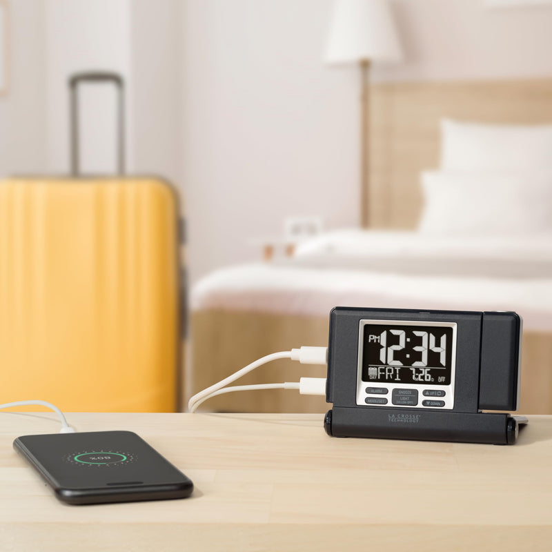La Crosse Technology 616A-56647-INT Travel Projection Alarm with Fold Out Stand Black