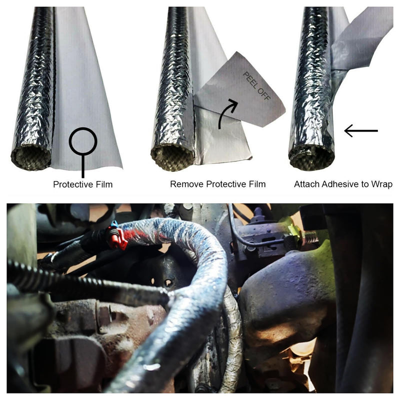 10mm - 3/8" Self-wrap Aluminum Heat Shield Sleeve Thermal Reflective Side Entry High Temperature for Hoses, Wire Harnesses, Cables, Automotive, Exhaust 39" (1 Meter) 10mm - 3/8" Dia - 39" Long