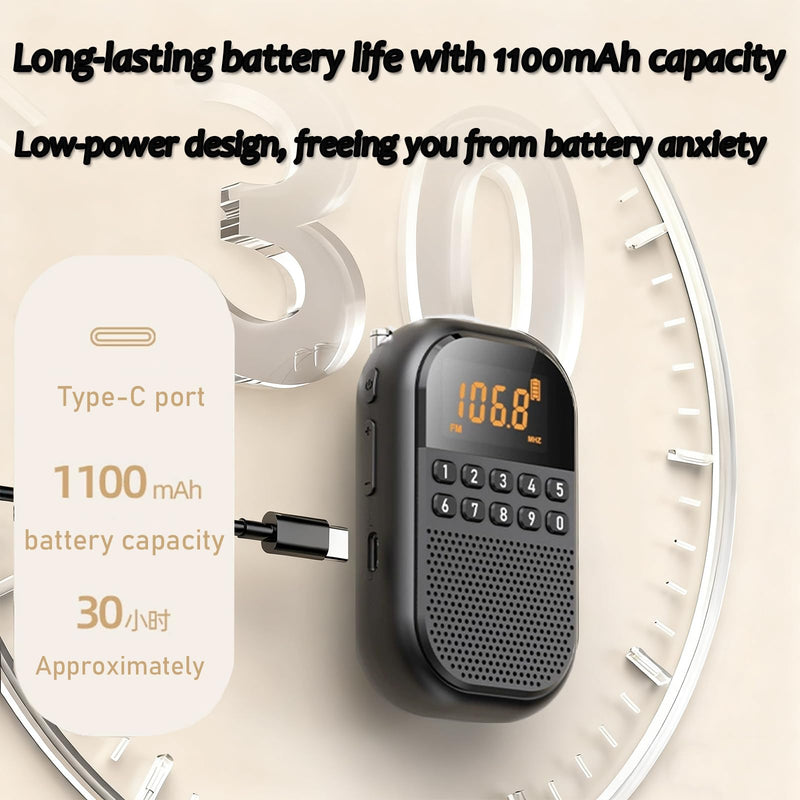 Longben AM FM Portable Pocket Radio Personal Radio Supports Bluetooth 1100mAh mini Speaker Stereo Earphone, Sleep Timer (Beige) Beige