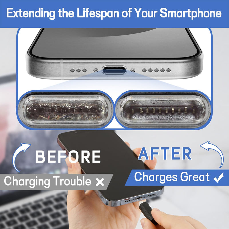iPhone Cleaning Kit CleaniKu Phone Cleaner - iPhone Charging Port Cleaning Tool, Multi-Tool Phone Repair Restore with Speaker Cover, USB C Cleaning Kit for Lightning Cables,Connectors,Speakers,Airpod Black