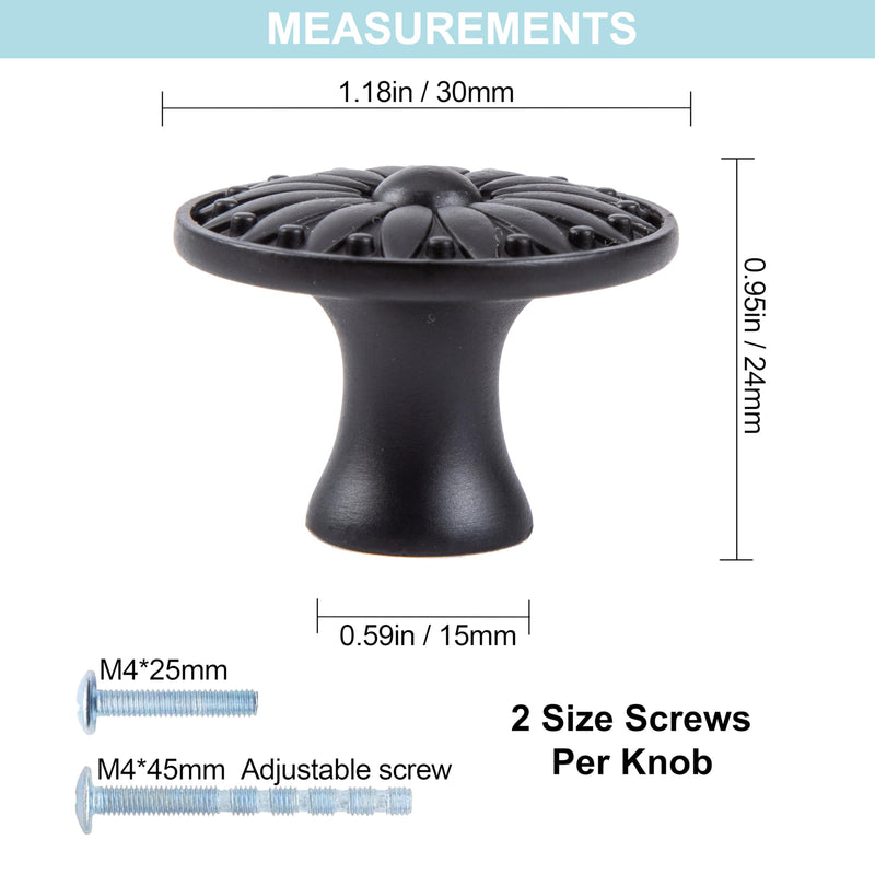 20 Pack Black Drawer Knobs, Solid Knobs for Cabinets Dressers, Matte Antique Round Knobs for Bedroom Bathroom Kitchen Cabinets 20