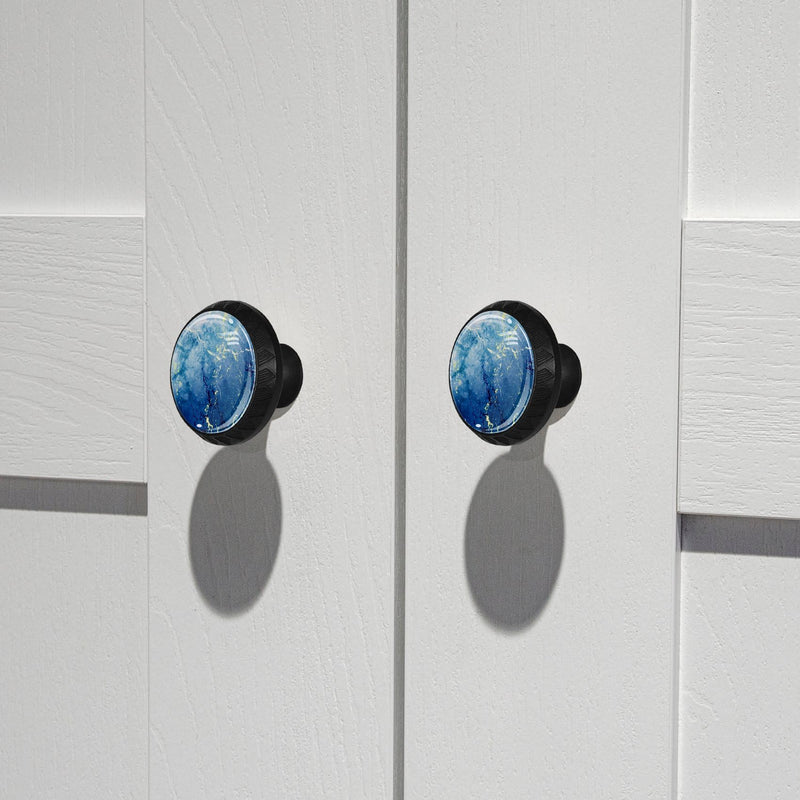 LORVIES 4 Pack 1.37" Marble Decorative Cabinet Knobs, ABS Glass Black Round Single Hole, Dresser Drawer Closet Handles Pulls for Home Kitchen Bedroom (Ocean Texture) Ocean Texture