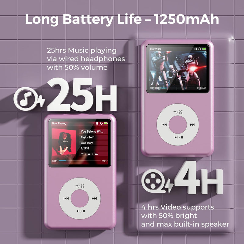 MP3 Player with Bluetooth Y1 64GB Video EBOOK Purple