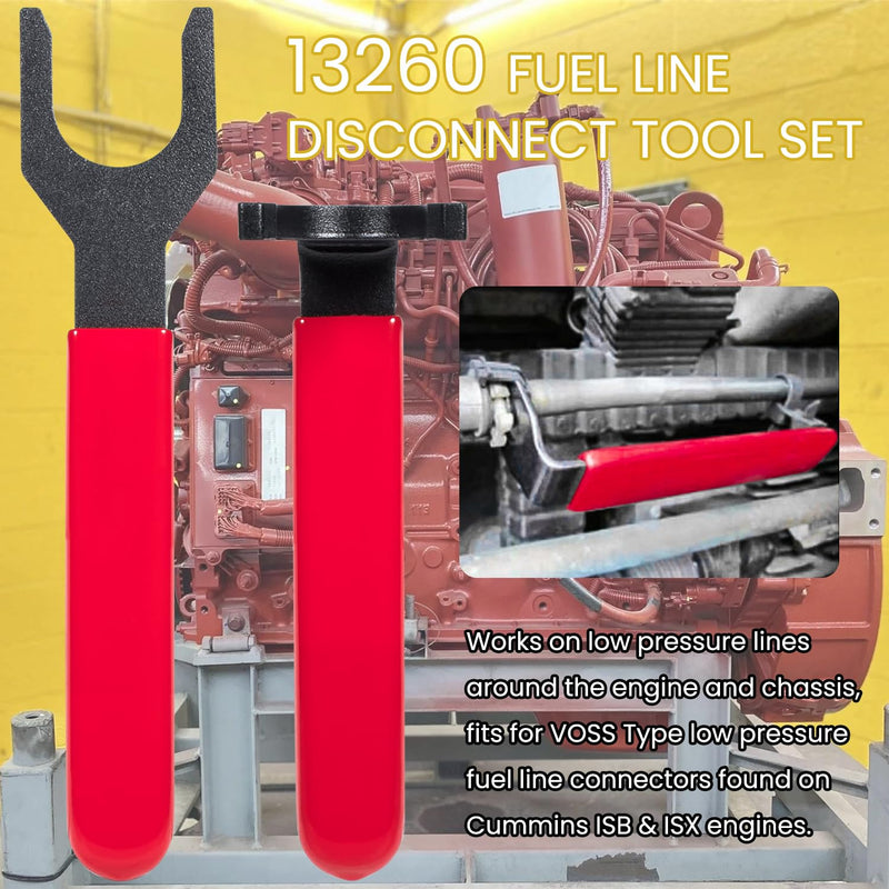 Danti 13260 Fuel Line Disconnect Tool Set for Cummins ISB and ISX Engines, Straight and Bent Wrench