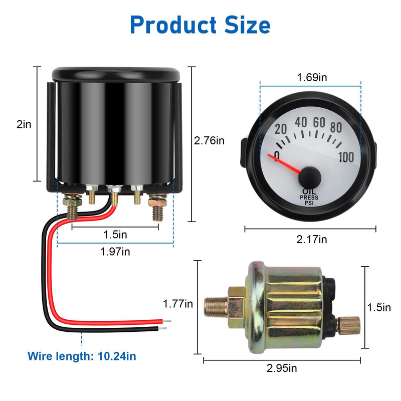 Linkstyle Electric Oil Press Pressure Gauge 12V, 2" 52mm Automotive Oil Pressure Meter 0-100 PSI with Sensor for Car RV Truck Boat Marine
