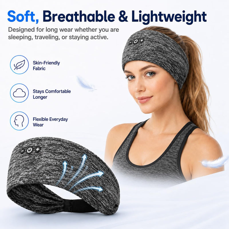 2-Pack Sleep Headphones Bluetooth Headband, Ultra-Thin HD Stereo Wireless Headband for Sleeping, Workout, Running, Yoga - Gift for Men Women, Black+Gray