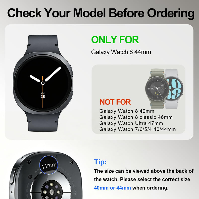 JR.DM 44mm Screen Protector Case Cover for Samsung Galaxy Watch 9/8, Black | Matte hard PC cover with HD screen protector helps guard Galaxy Watch 9/8 44mm; Black bumper keeps touch clear. A1-1pcs-Black Galaxy Watch 8 (44mm)