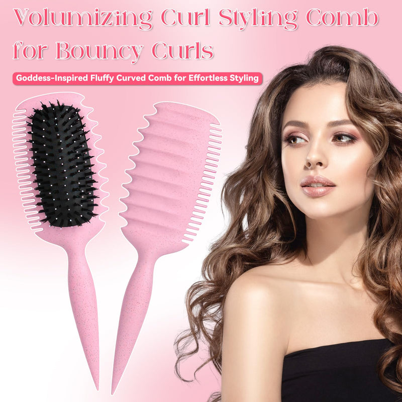 Curling Brush for Defined Curls, Antistatic Brush for Gentle Detangling and Styling Ergonomic Handle, Suitable for Natural Curly and Curly Hair (Pink) Pink C