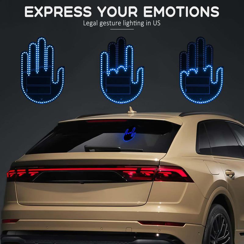 ISUNMEA LED Gesture Car Lights with Remote Control and Stereoscopic Appearance for Car, Rechargeable Finger Decorative Car Lights (Blue) Blue