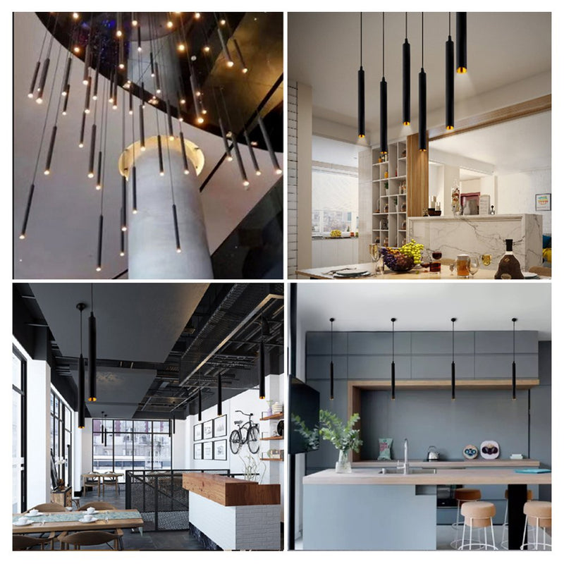 110v 12W Dia 5CM L40CM Tube LED Modern Pendant Lights Spot Light for Island Dining Living Room Bar Counter Shop Ceiling Kitchen Lights Hanging lamp Downlight Light fixtures Black 3000K