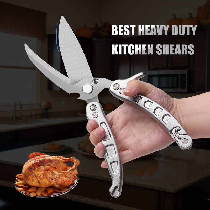 Poultry Shears Scissors Heavy Duty,Kitchen Shears,Multi-purpose Stainless Steel Kitchen Scissors for Christmas Turkey Food, Chicken,Fish,Meat,Separable easy to clean thoroughly,Dishwasher Safe. Y-silver