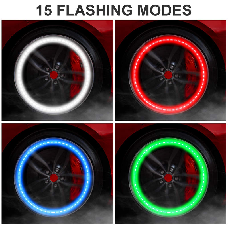 Frienda 4 Pieces Solar LED Tire Wheel Valve Stem Lamp Cap Lights for Vehicles, Motorcycles, and Bicycles - Flashing Car Solar Energy Light