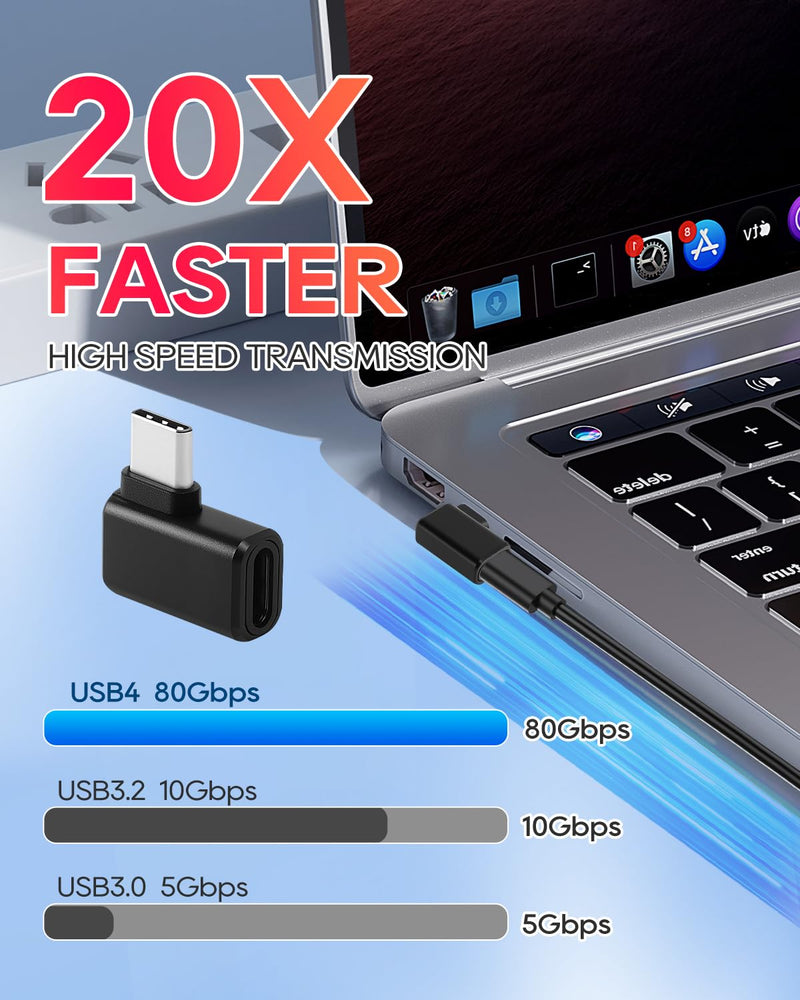 UCEC USB C Right Angle Adapter, 240W 40Gbps USBC 90 Degree Adapter | Male to Female 8K@60Hz Type C Extender Adapters for Laptop Tablet Cell Phone Right Angle USB C to USB C 4Pack Set1