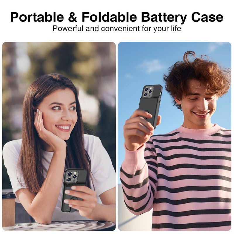 GIN FOXI Battery Case for iPhone 14 Pro Max/14 Plus/13 Pro Max/12 Pro Max, Rechargable Charging Case with Stand 8500mAh Portable Extended Case Cover for 14 Pro Max,14Plus,13/12Pro Max Black for 14px/13px/12px
