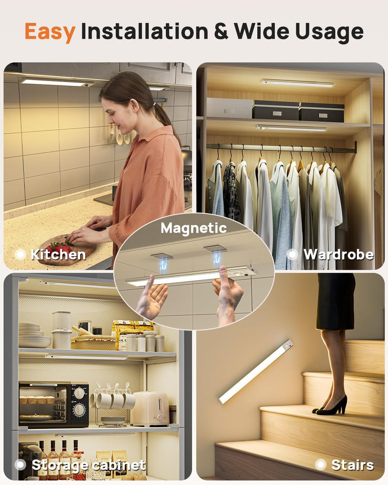 Under Cabinet Lights,80 LED Motion Sensor Light Indoor,4000mAh USB Rechargeable Closet Lights with Remote Control,3 Color Temps Wireless Under Counter Lights for Bedroom,Kitchen,Wardrobe,Stair White-15.9 Inch 3 Pack