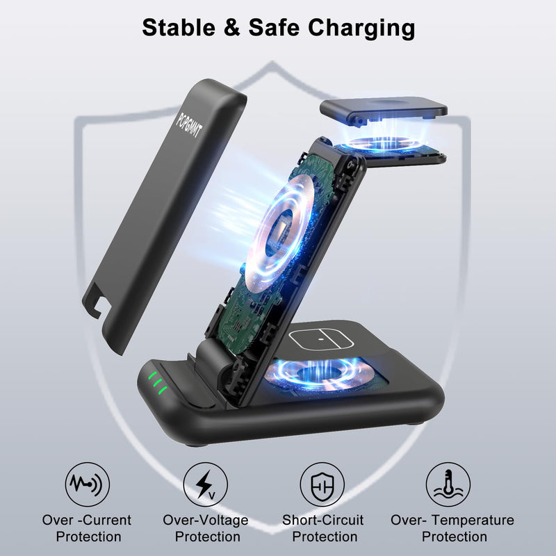 3 in 1 Magnetic Wireless Charging Station,18W Fast Mag-Safe Charger Stand for iPhone 15 14 13 12 Pro/Pro Max/Plus,Wireless Charging Stand Made for Apple Watch Ultra 9/8/7/SE/6/5/4/3/2/AirPods 2/3/Pro