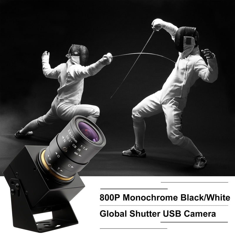 640fps USB Camera Ultra High Speed Monochrome Global Shutter, 120fps/210fps/420fps Webcam,2.8-12mm 4X Manual Zoom Lens, Plug&Play for Raspberry Pi Laptop Industrial Motion Capture Golf Swing 2.8-12mm 4X Manual Zoom Lens