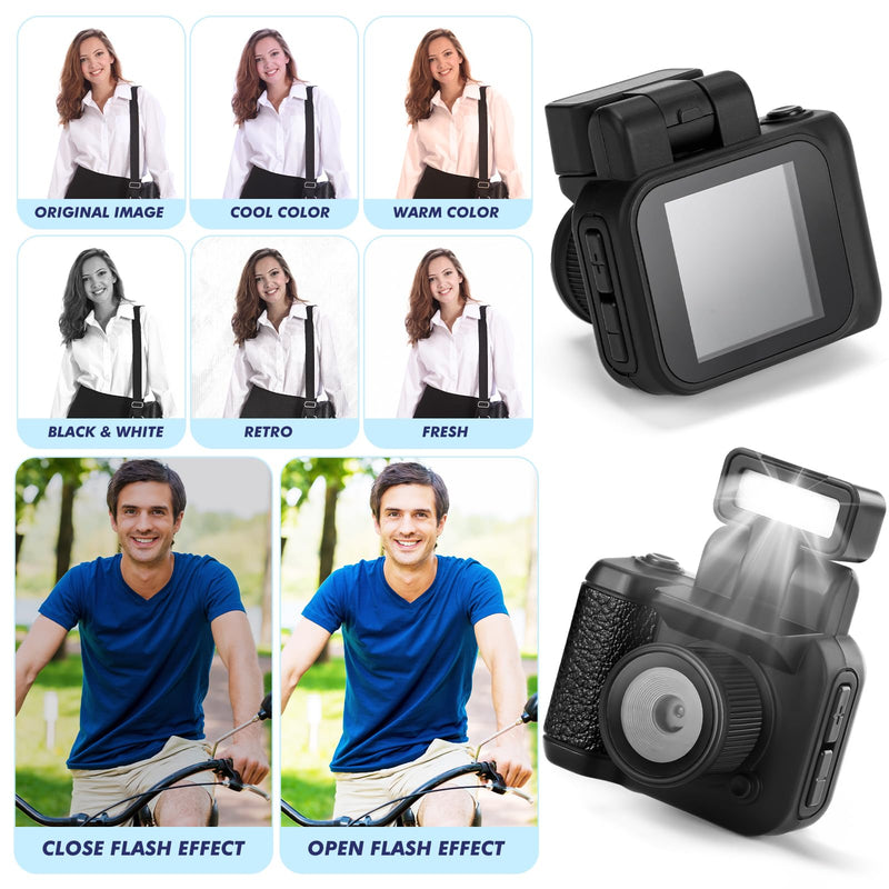 Mini Digital Camera Keychain with Flash Light 1080p Tiny Camera Mini Retro Micro Dv/Camcorder with 600 Mins Battery Life Compact Portable Recorder for Travel Study Recording(Black,32 GB) Black 32 GB
