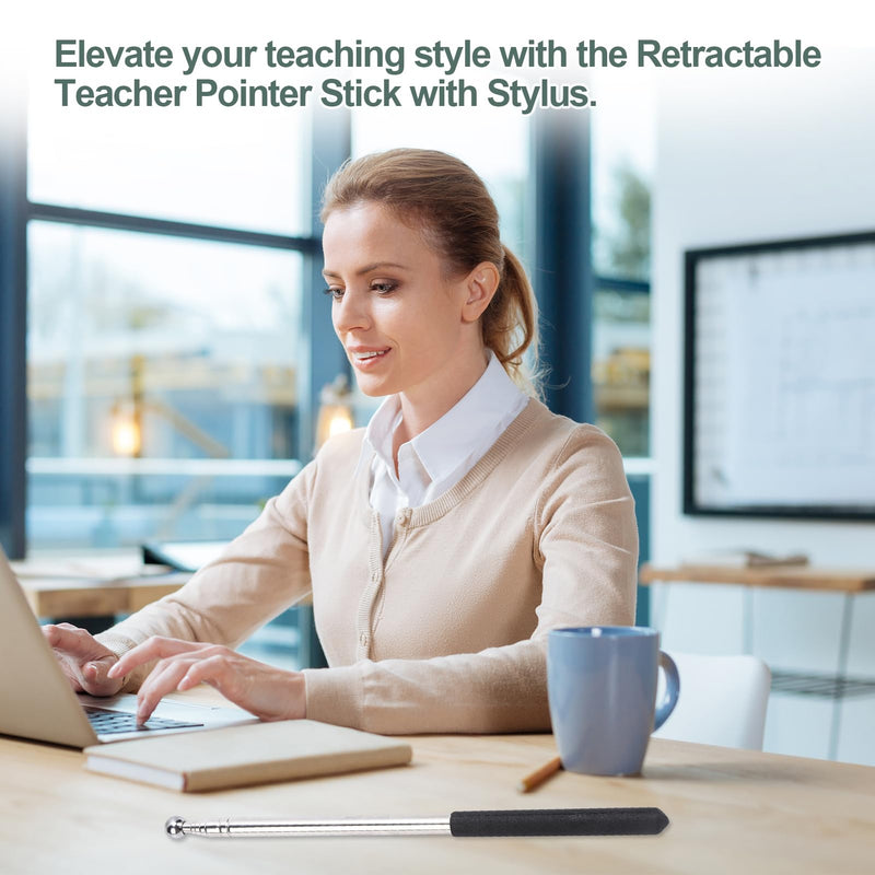 2PC Retractable Teacher Pointer Stick Set, 39.5” Extendable Classroom Pointer with Smooth Stylus, Ideal for Presentations, Whiteboard Teaching & Tablet Interaction