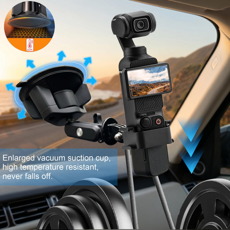 For Dji Osmo Pocket 3 Car Mount, for Xtra Muse Car Mount Suction Cup | Car Camera Mount, Windshield Window Dash Mount, for DJI Osmo Pocket 4 3 2 Action 6 5 Pro 4 GoPro 13 12 11 10 9 Insta360 X5 X4