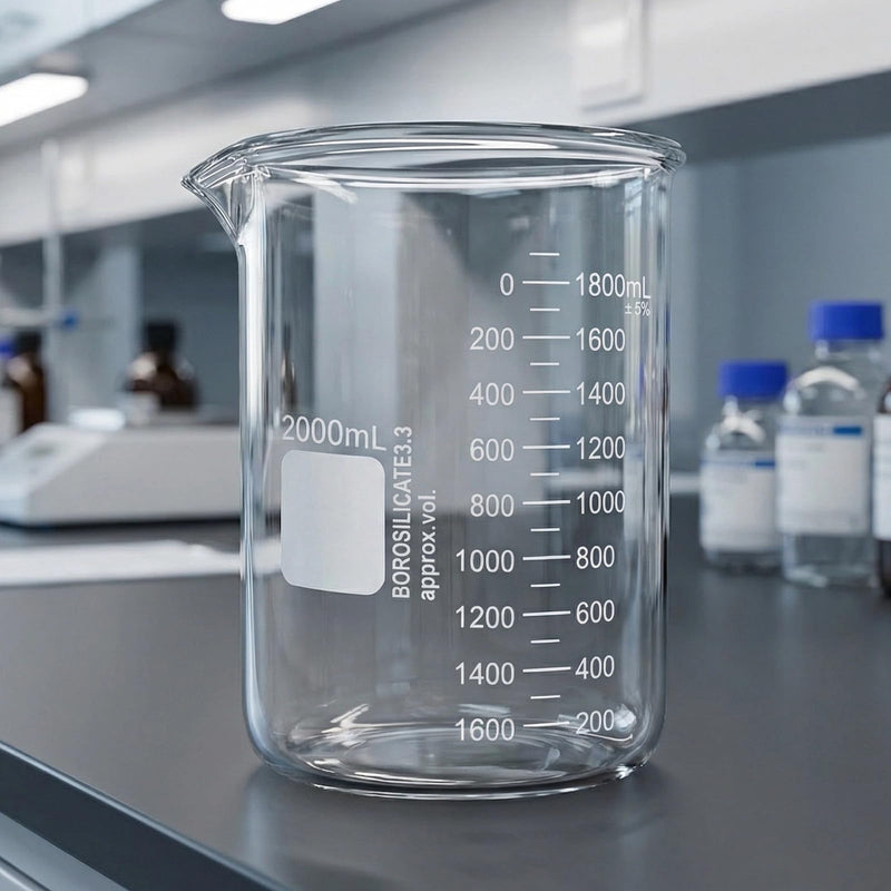Heavy Duty 2000ML Glass Beaker, White Double Scale Graduation, Borosilicate 3.3 Glass, Low Form Griffin Lab Measuring Beaker, 1 Each (2000ML)