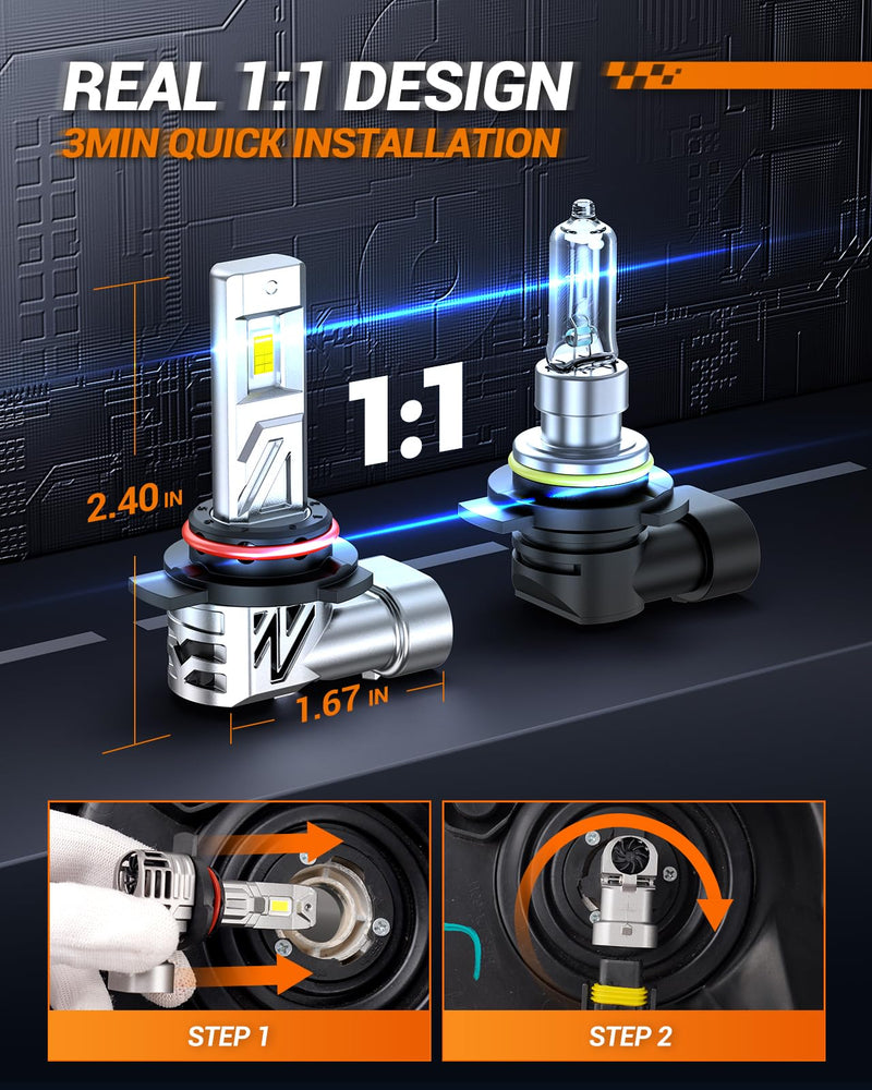 SEALIGHT 9012 LED Light Bulb, 800% Super Bright than Halogen Bulbs, 1:1 Real Size, 6500K Cool White Headlight Bulbs for Car Powersports ATV/UTV, 3Mins Plug and Play, Pack of 2