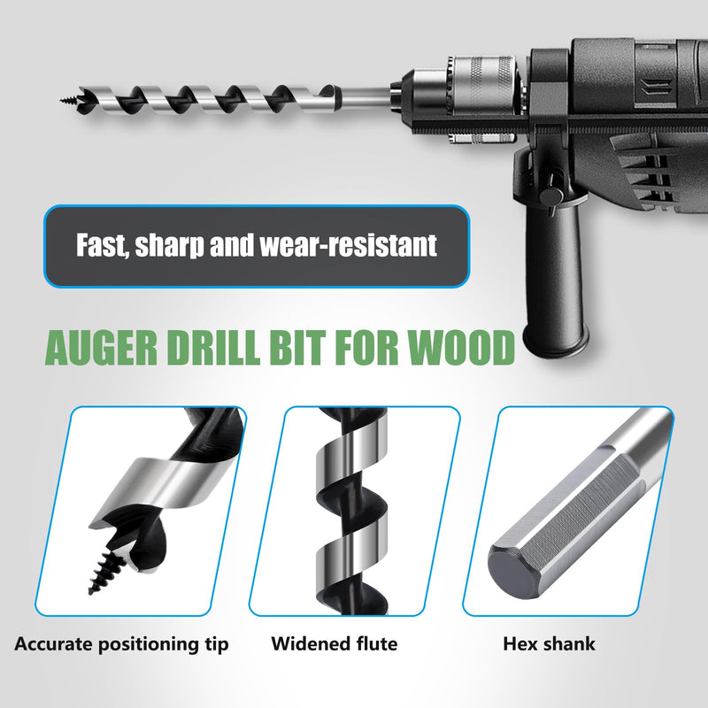1 x 18 inch Auger Drill Bit for Wood,Hex Shank Ship Auger Bit for Soft Wood, Hard Wood, Plastic, Composite Materials and DIY Projects 1 in x 18 in